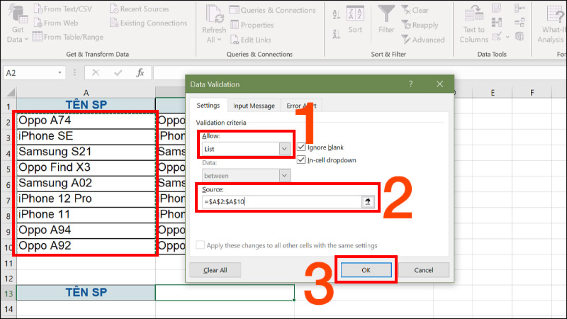 Hoàn tất quá trình tạo List khi bảng Excel có đủ dữ 