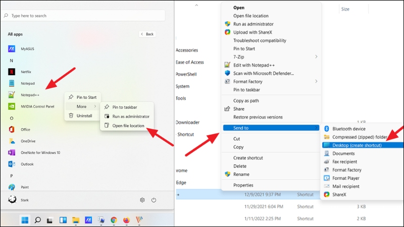Tạo shortcut ứng dụng từ Start Menu