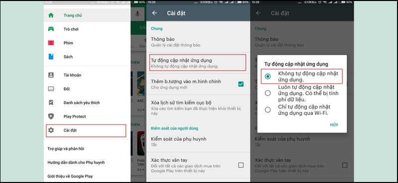 Tắt tính năng Tự cập nhật ứng dụng để giảm hao pin 
