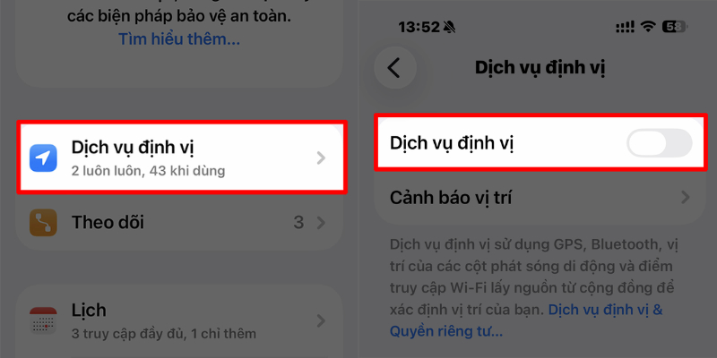 Tắt định vị khi không sử dụng