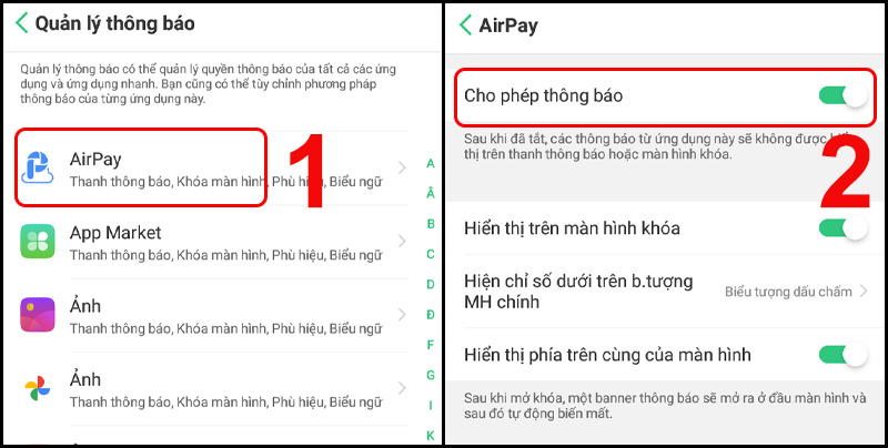 Chọn vào ứng dụng muốn tắt thông báo và tắt Cho phép thông báo