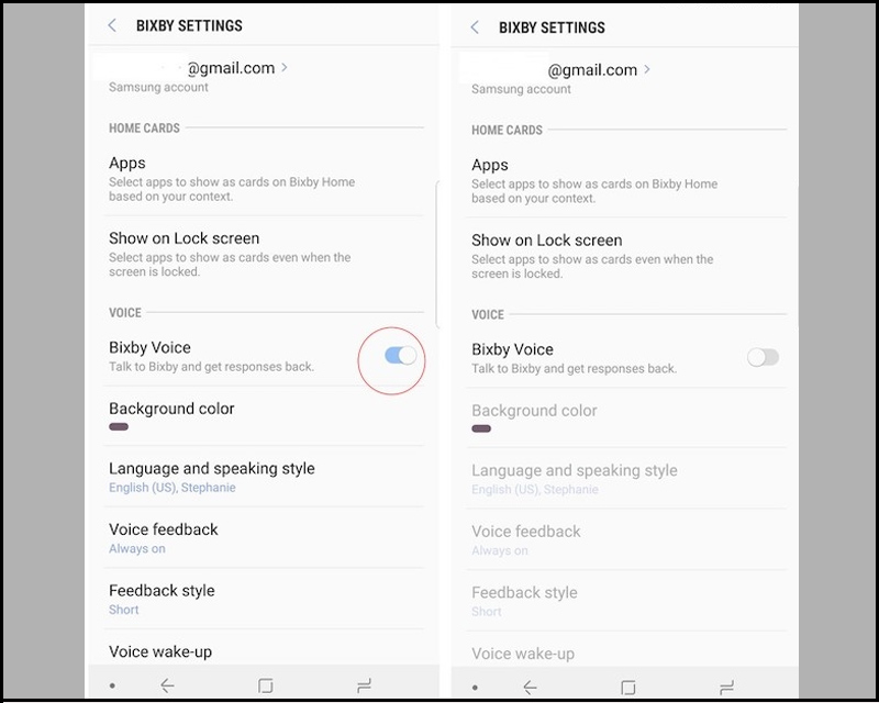 Gạt công tắc sang trái tại mục Bixby Voice để vô hiệu hóa tính năng