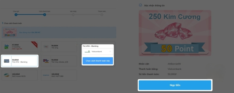 Thanh toán bằng Thẻ ATM để nạp Ngôi sao thời trang