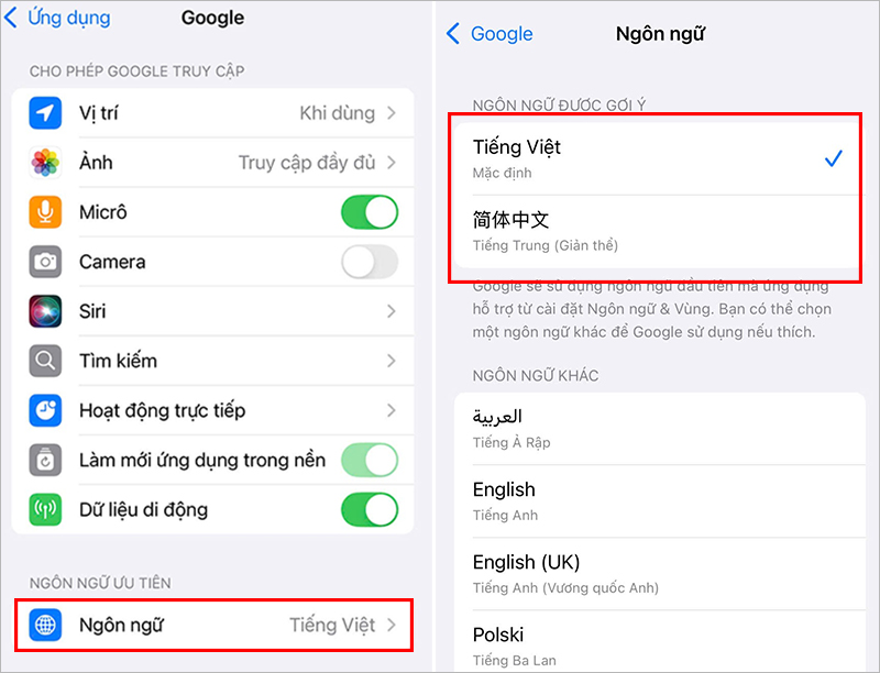 Thay đổi ngôn ngữ trên điện thoại iPhone