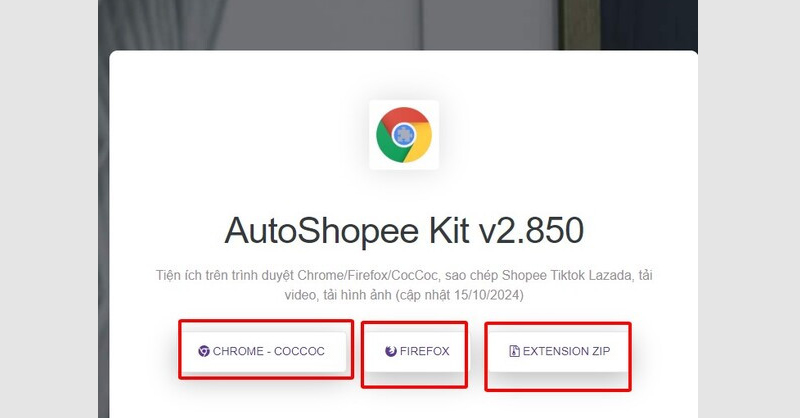 Chọn vào mục AutoShopee Kit và thêm tiện ích vào trình duyệt