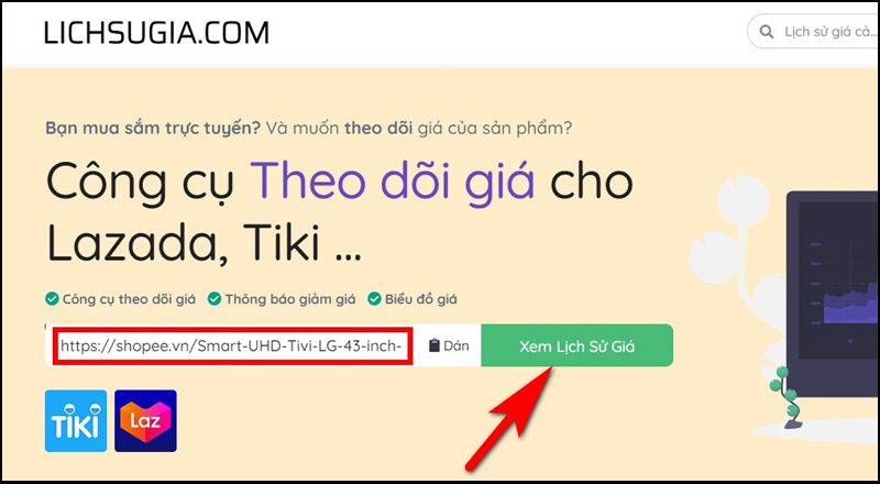 Dán liên kết và theo dõi lịch sử giá của sản phẩm 