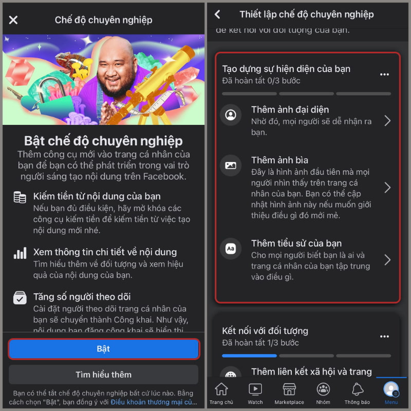 Thiết lập chế độ chuyên nghiệp trên Facebook