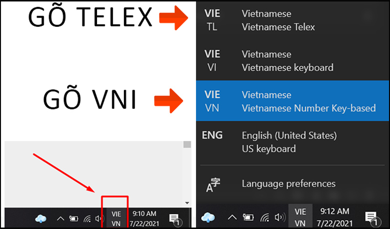 Chọn kiểu gõ tiếng Việt mong muốn 