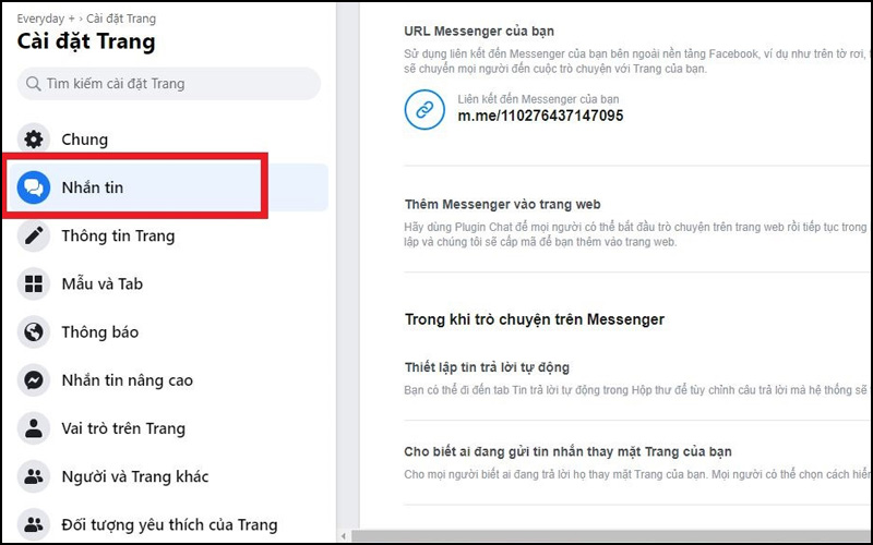 Chọn Thiết lập tại mục Thiết lập tin nhắn trả lời tự động 