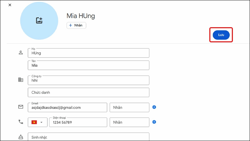 Thực hiện Chỉnh sửa danh bạ Gmail