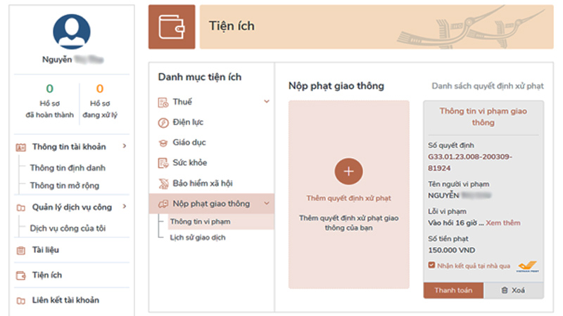 Thanh toán vi phạm giao thông online theo hướng dẫn