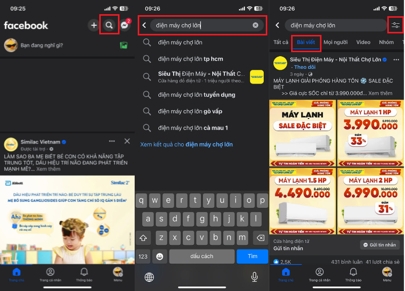 Sử dụng thanh tìm kiếm của Facebook để tìm bài viết cũ