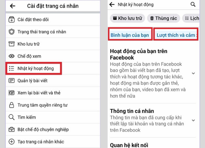 Tìm bài viết cũ trên Facebook từ Nhật ký hoạt động