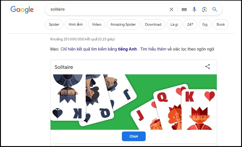Vào trình duyệt yêu thích và nhập từ khóa Solitaire để tìm kiếm