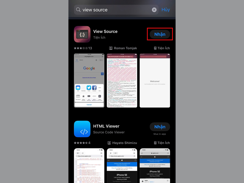 Truy cập App Store và tải ứng dụng View Source về iPhone