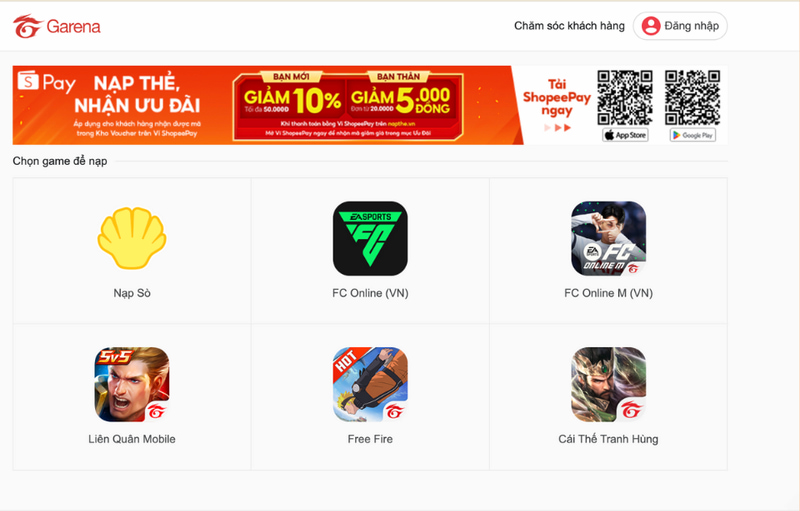 Trang nạp thẻ Garena