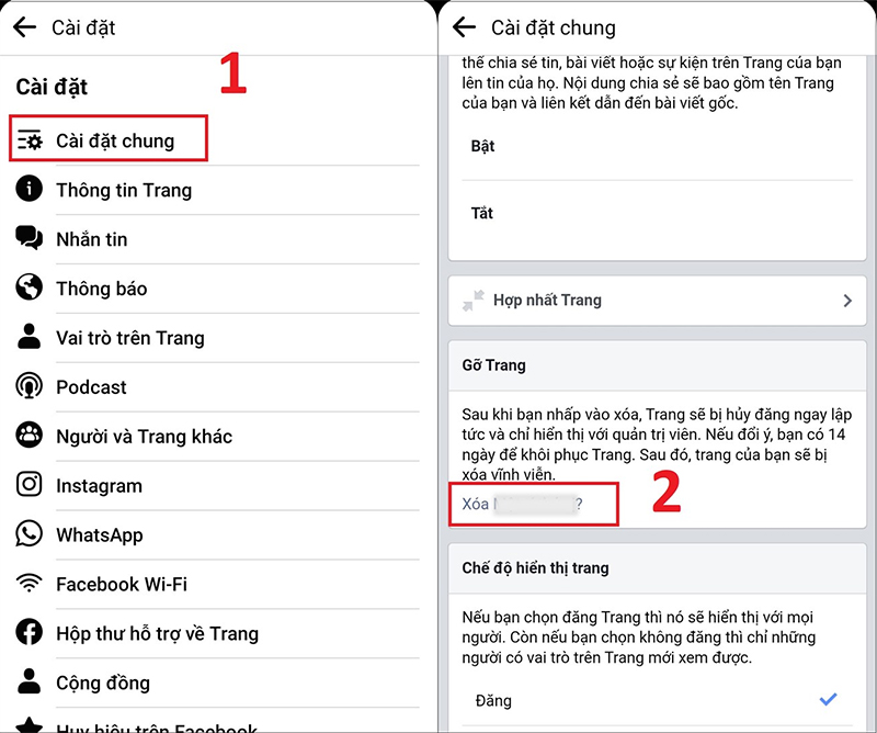 Trong "Cài đặt chung", cuộn xuống đến mục "Gỡ Trang"