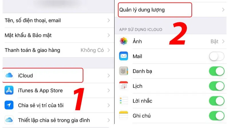 Chọn Quản lý dung lượng trong mục iCloud