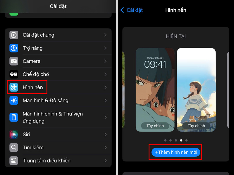 Mở cài đặt và chọn vào hình nền, thêm hình nền mới