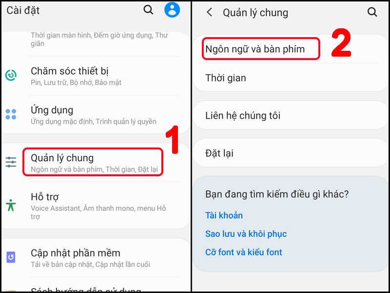 Trong cài đặt chọn quản lý chung