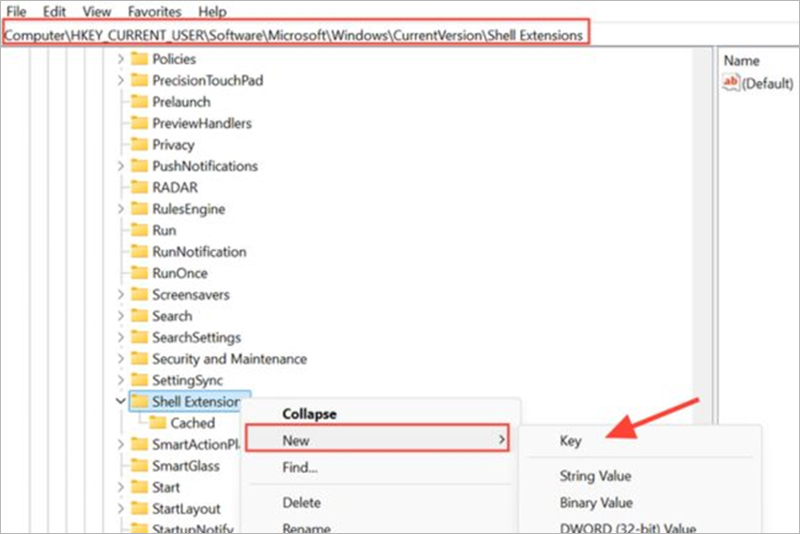 Trong cửa sổ Registry Editor, điều hướng đến đường dẫn như hình
