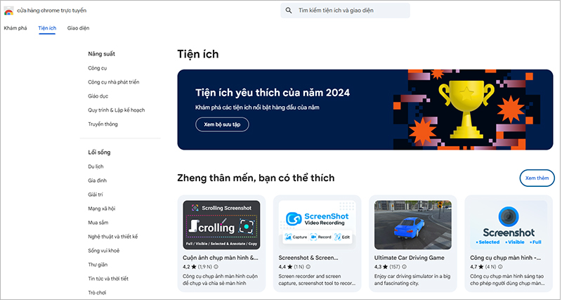 Bạn truy cập Cửa hàng Chrome trực tuyến