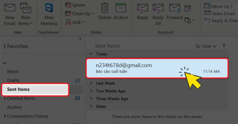 Truy cập mục Sent Items 
