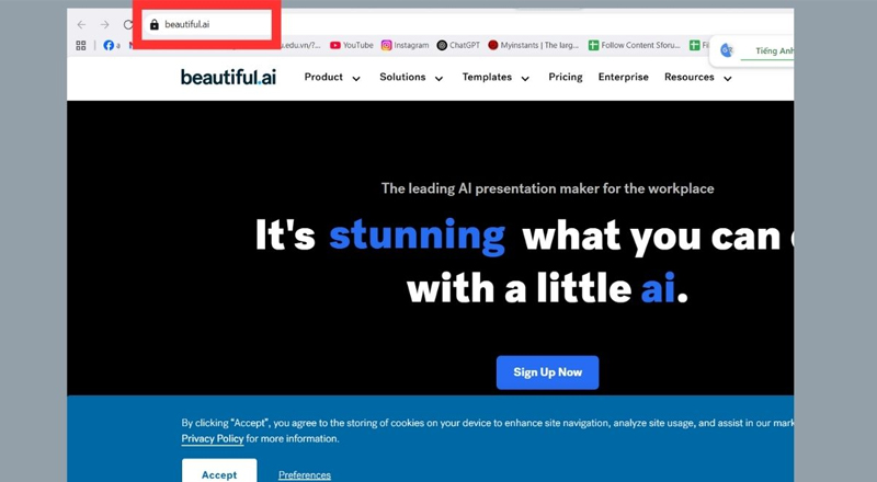 Vào trang web chính thức của Beautiful AI để bắt đầu đăng ký