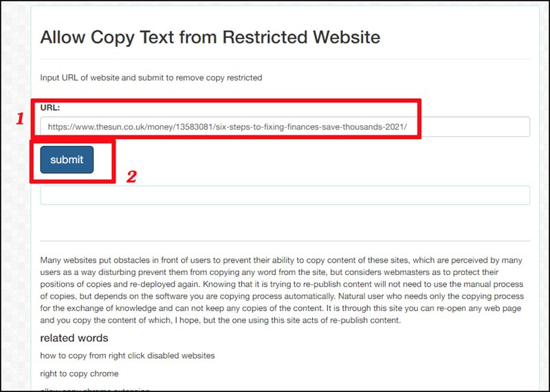 Copy trang web không cho copy bằng website allowcopy.com