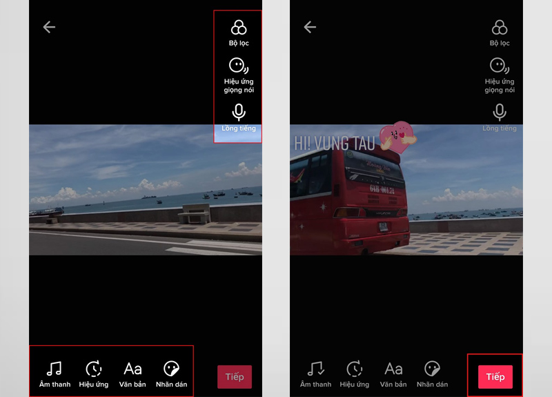 Sử dụng bộ lọc, tùy chỉnh hiệu ứng video và nhấn Tiếp