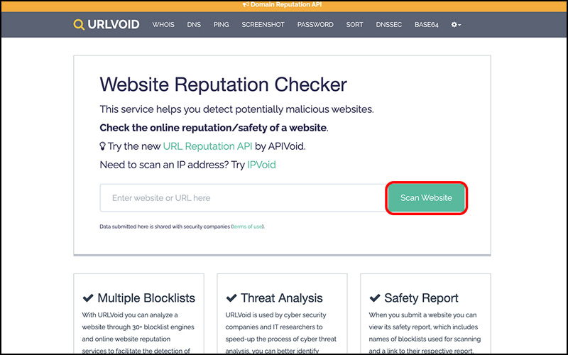 URLVoid cung cấp công cụ IPVoid