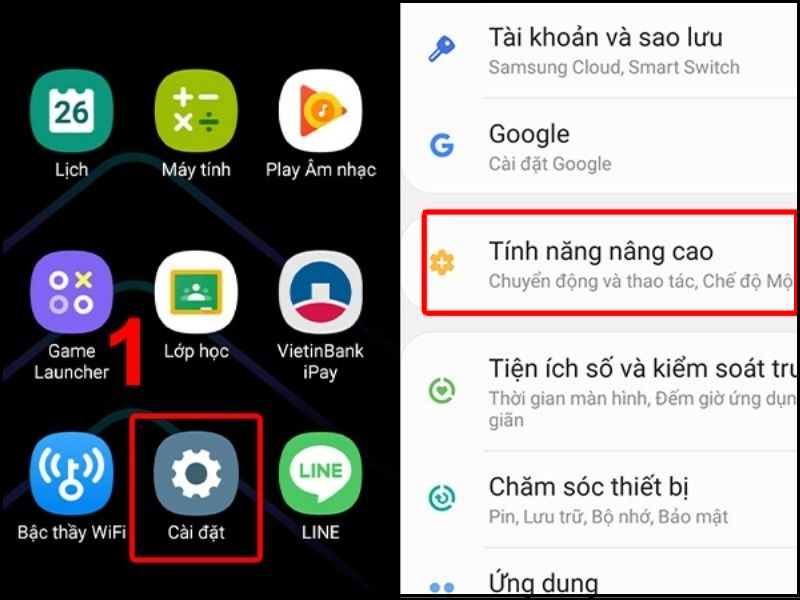 Chọn Tính năng nâng cao và chọn Dual Messenger