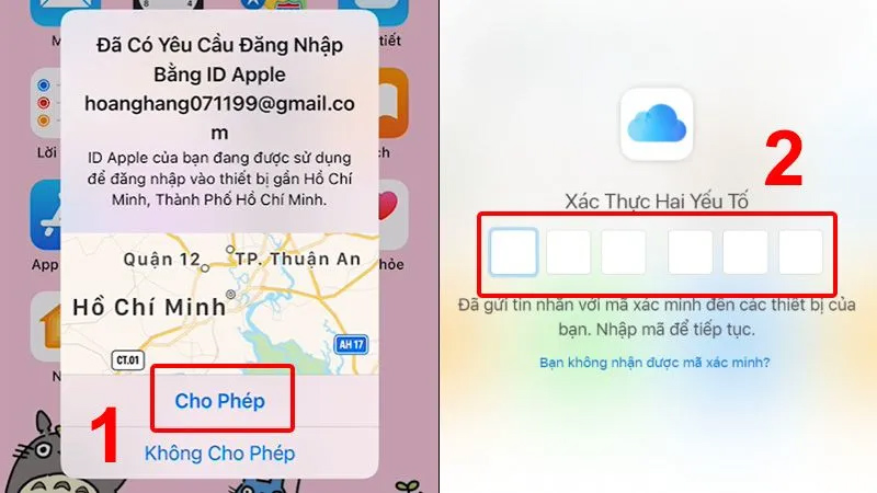 Xác nhận cho phép đăng nhập trên thiết bị khác và nhập mã
