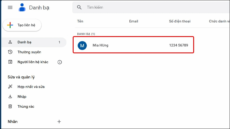 Xem danh bạ Gmail
