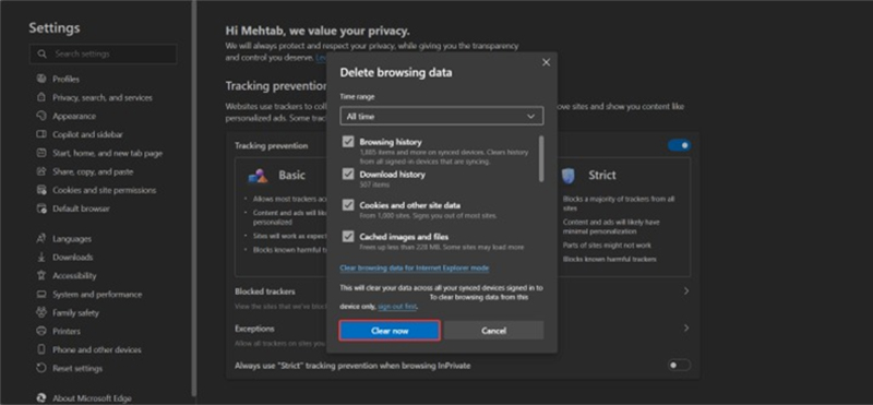 Xóa dữ liệu trình duyệt Google Chrome