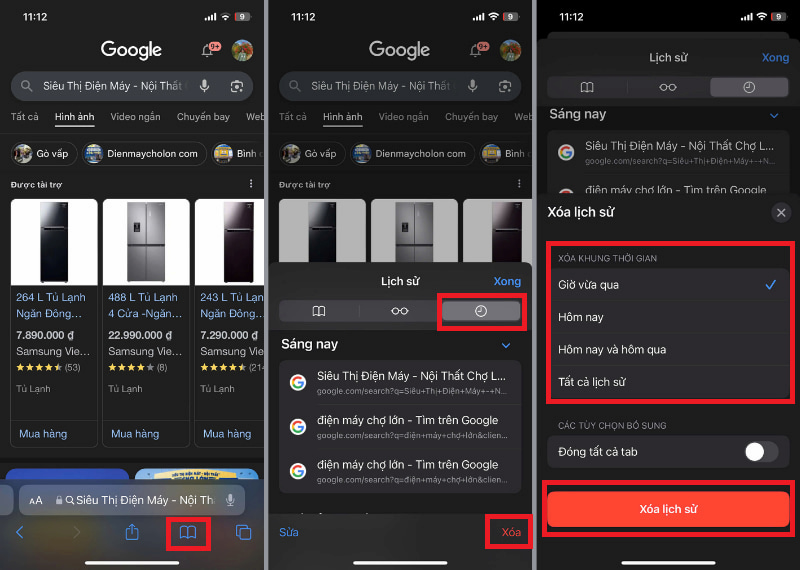 Xóa lịch sử trong ứng dụng Safari