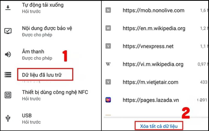 Nhấn vào tùy chọn Xóa tất cả dữ liệu