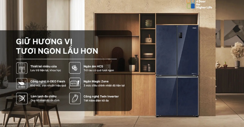 Tủ Lạnh Aqua Inverter 469 Lít AQR-M560XA(GL) thiết kế nhiều cửa