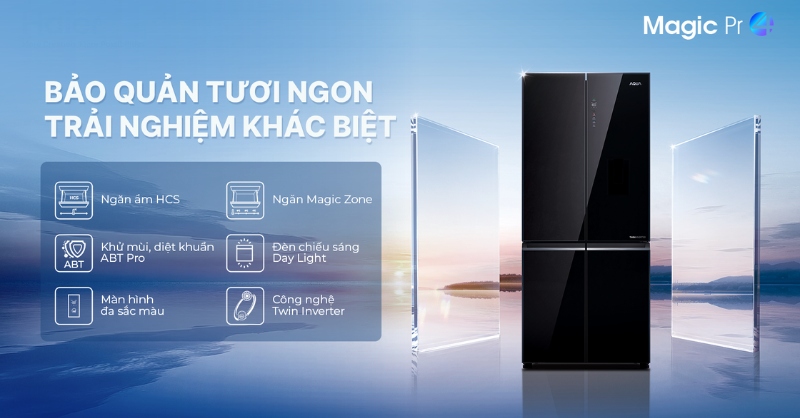 Tủ Lạnh Aqua Inverter 529 Lít AQR-M600XA(GB) mặt gương sang trọng