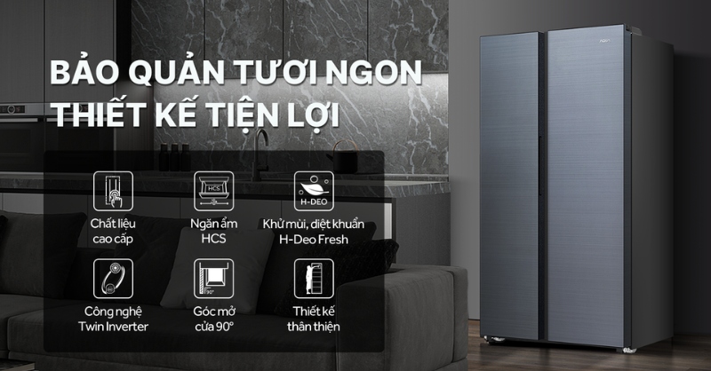 Tủ Lạnh Aqua Inverter 569 Lít AQR-S633XA(SL) phong cách sang trọng