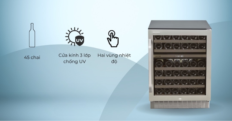 Tủ ướp rượu Kadeka với cửa kính 3 lớp chống tia UV