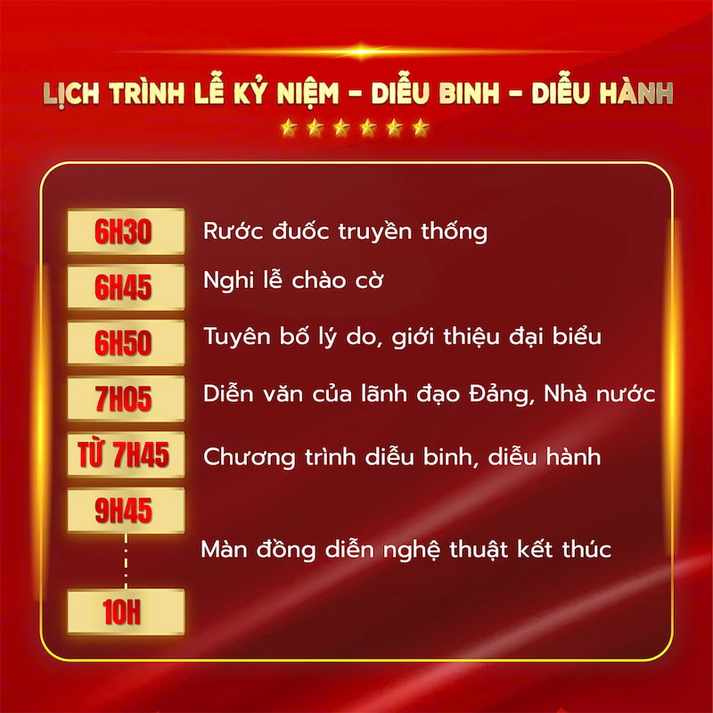 Chương trình Lễ kỷ niệm - Diễu binh - Diễu hành ngày 02/9/2025