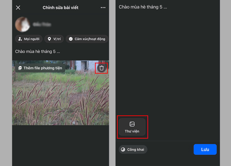 Xóa ảnh cũ, chọn Thư viện để thêm ảnh mới
