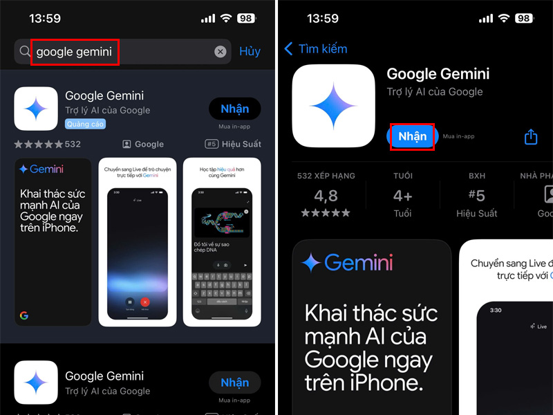 Truy cập vào App Store và nhập từ khóa Google Gemini