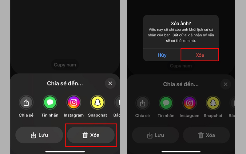 Chọn mục Xóa, nhấn xóa lần nữa để xác nhận