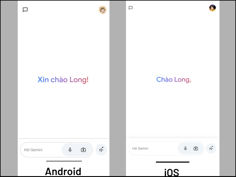 Giao diện Gemini của iOS và Android không có nhiều điểm khác biệt
