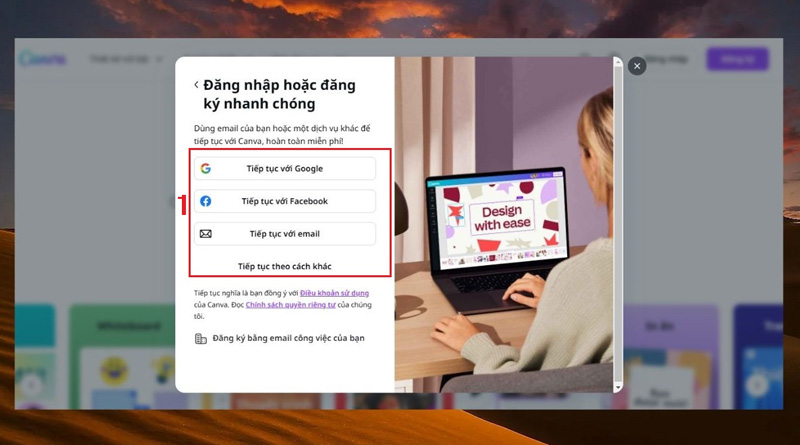 Vào Canva trên máy tính và tiến hành đăng nhập