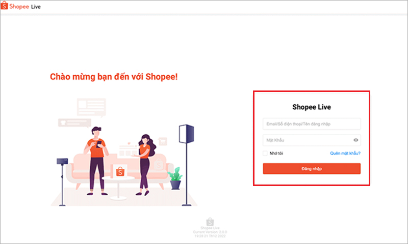 Đăng nhập vào tài khoản Shopee