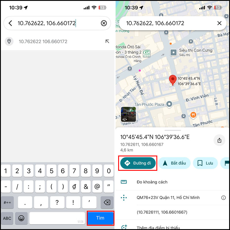 Nhấn Tìm và kiểm tra vị trí sau đó nhấn Đường đi