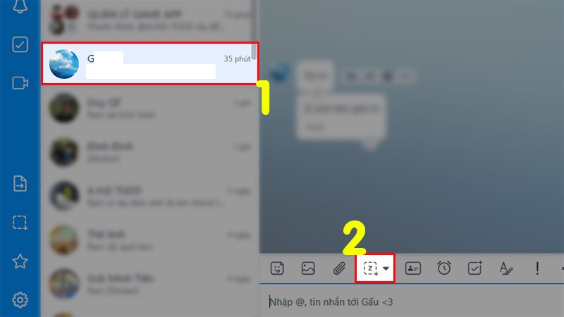 Nhấn vào biểu tượng hình chữ z ngay tại khung chat